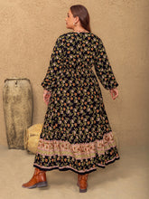 Plus Size Floral V-Neck Balloon Sleeve Dress OutfitFlow